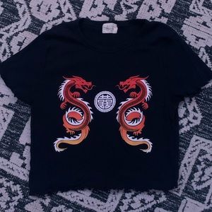 Navy Blue crop top with Dragonss
